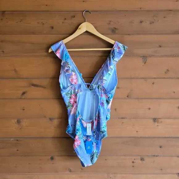 Cupshe Swimsuit Floral Flutter Tropical Ruffle One Piece NWT XL Boho Cottage - Picture 4 of 5